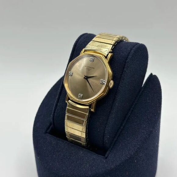 Vintage 60s Wittnauer Longines Octagon Gold Diamonds 32MM Wrist Watch - Picture 2 of 8